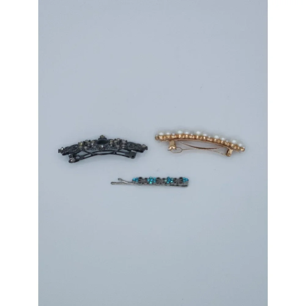 Vintage‎ Hair Barrettes Hair Clips Rhinestone Hair Clips Lot Of 3